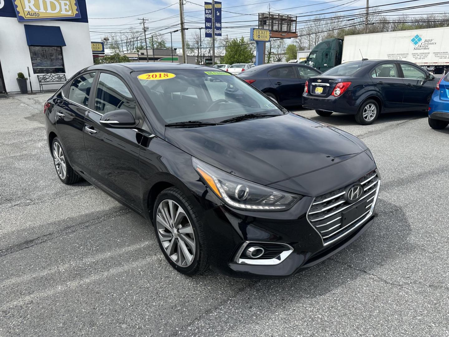 2018 BLACK Hyundai Accent Limited 4-Door 6A (3KPC34A35JE) with an 1.6L L4 DOHC 16V engine, 6A transmission, located at 1254 Manheim Pike, Lancaster, PA, 17601, (717) 393-9133, 40.062870, -76.323273 - Photo#1
