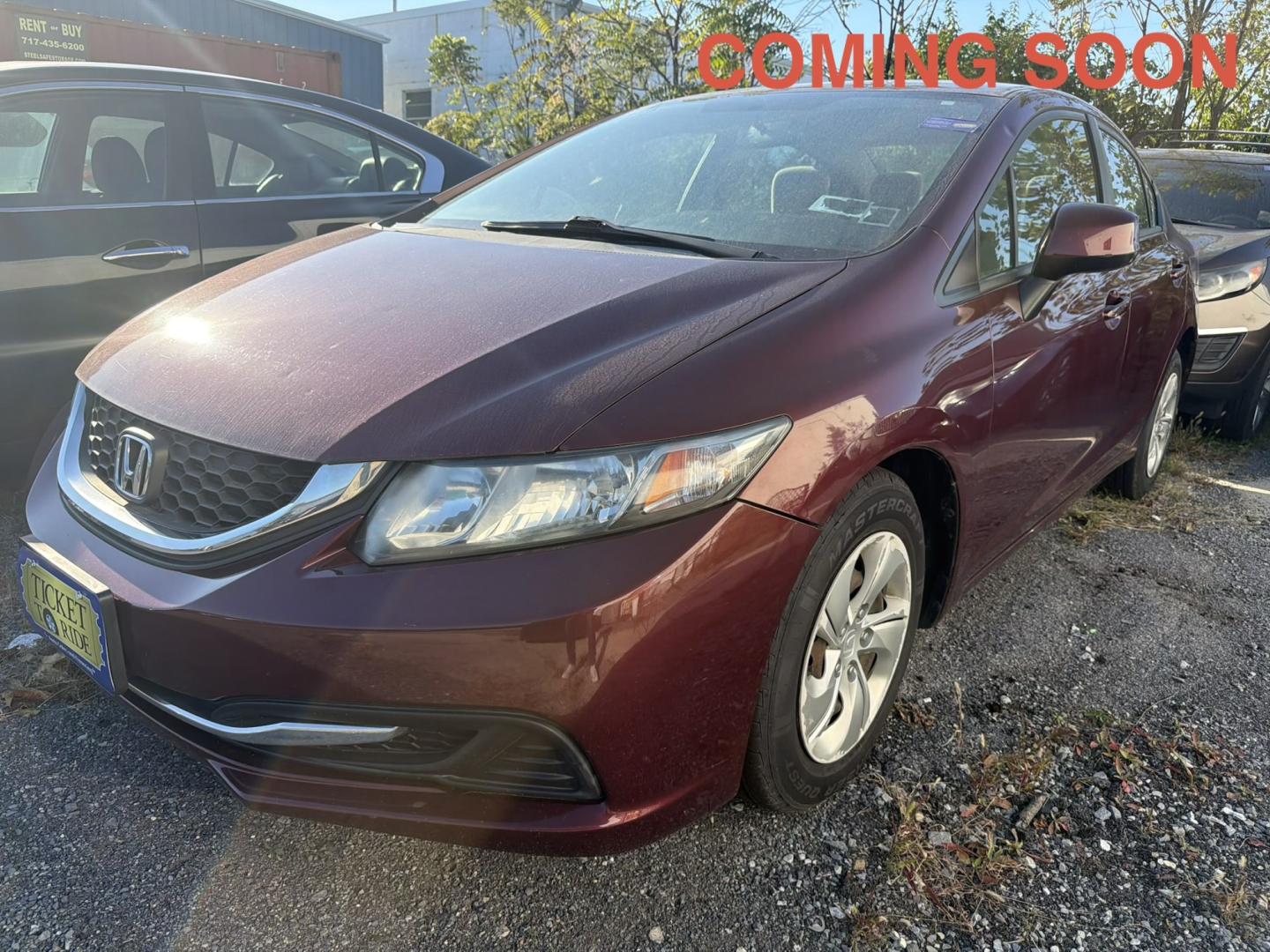 2013 MAROON Honda Civic LX Sedan 5-Speed AT (2HGFB2F50DH) with an 1.8L L4 SOHC 16V engine, 5A transmission, located at 1254 Manheim Pike, Lancaster, PA, 17601, (717) 393-9133, 40.062870, -76.323273- Photo#0