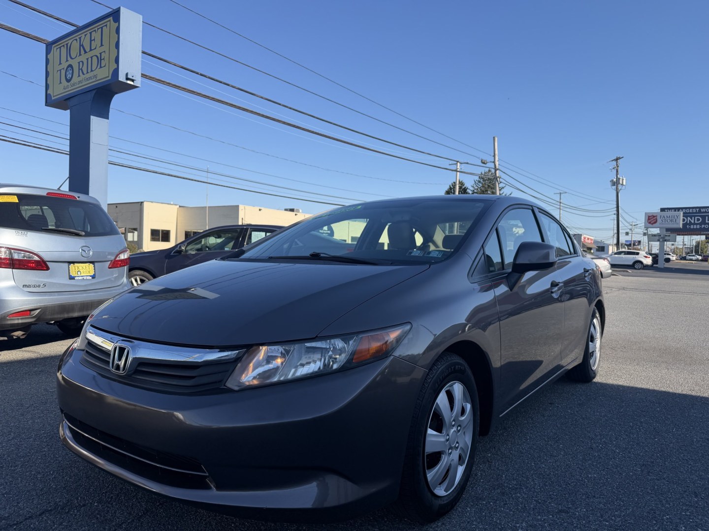 2012 GRAY Honda Civic LX Sedan 5-Speed AT (19XFB2F57CE) with an 1.8L L4 SOHC 16V engine, 5-Speed Automatic transmission, located at 1254 Manheim Pike, Lancaster, PA, 17601, (717) 393-9133, 40.062870, -76.323273- Photo#0